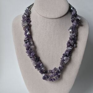 Amethyst Three Strand Beaded Gemstone Necklace